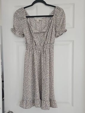 Smocked Puff-Sleeve Midi Dress in Cream Floral